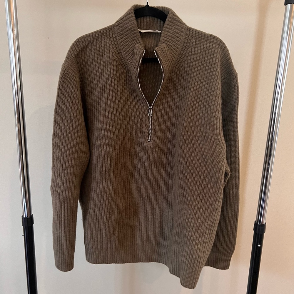 Everlane Men's Olive Half-Zip Sweater